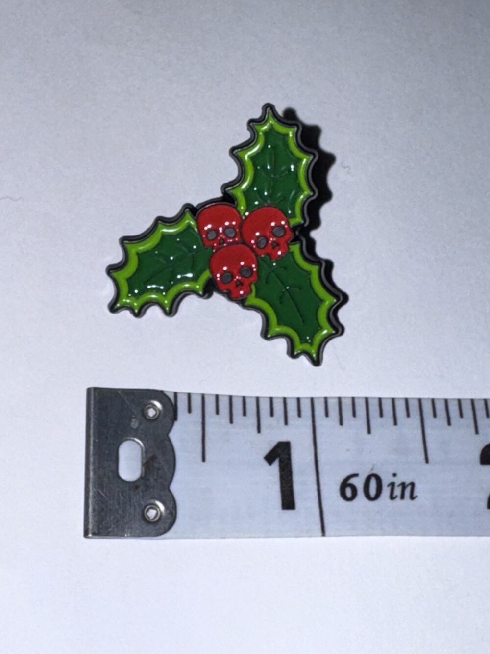 Skull Skulls Holly Christmas Mistletoe Holiday Holidays Pin Brooch